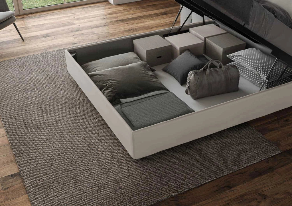 BS COM Letto matrimoniale contenitore imbottito 160x210 similpelle tortora