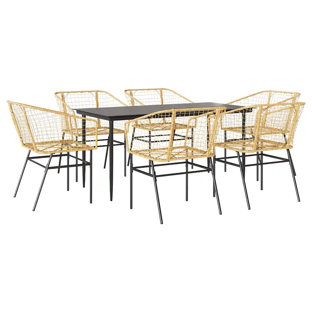 Set Pranzo da Giardino 7pz Marrone Polyrattan Vetro 3334496