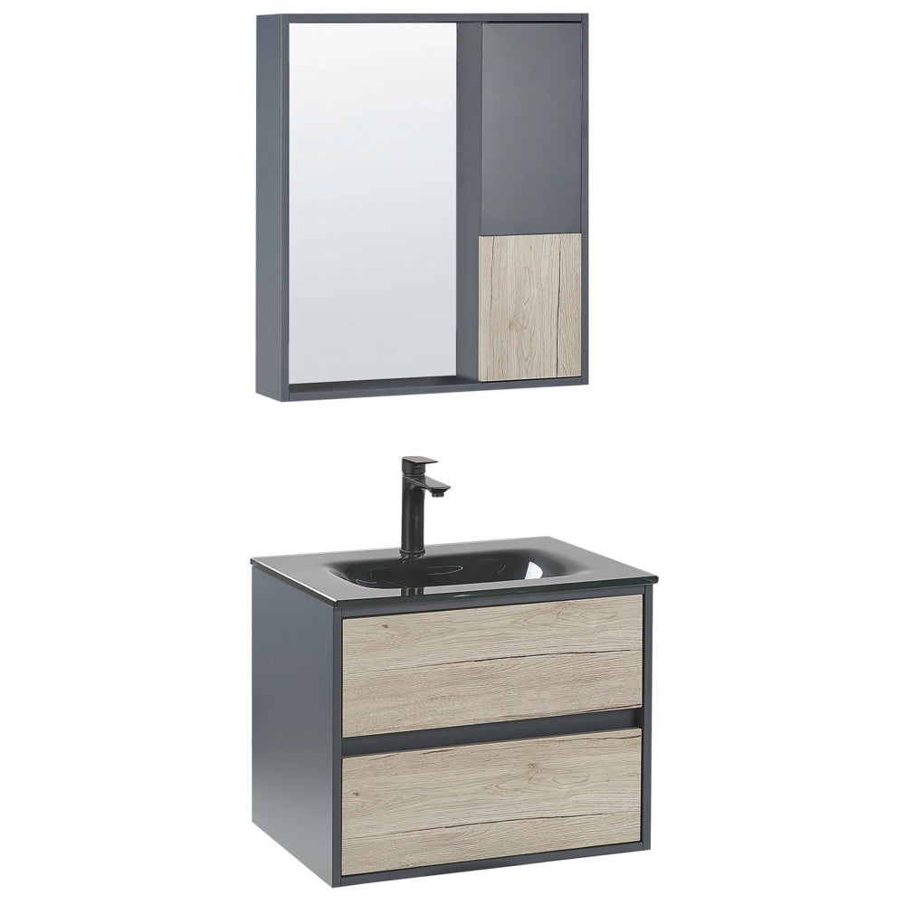 Set di mobili da bagno in 4 pezzi in MDF grigio 60 cm mobiletto in ceramica con specchio