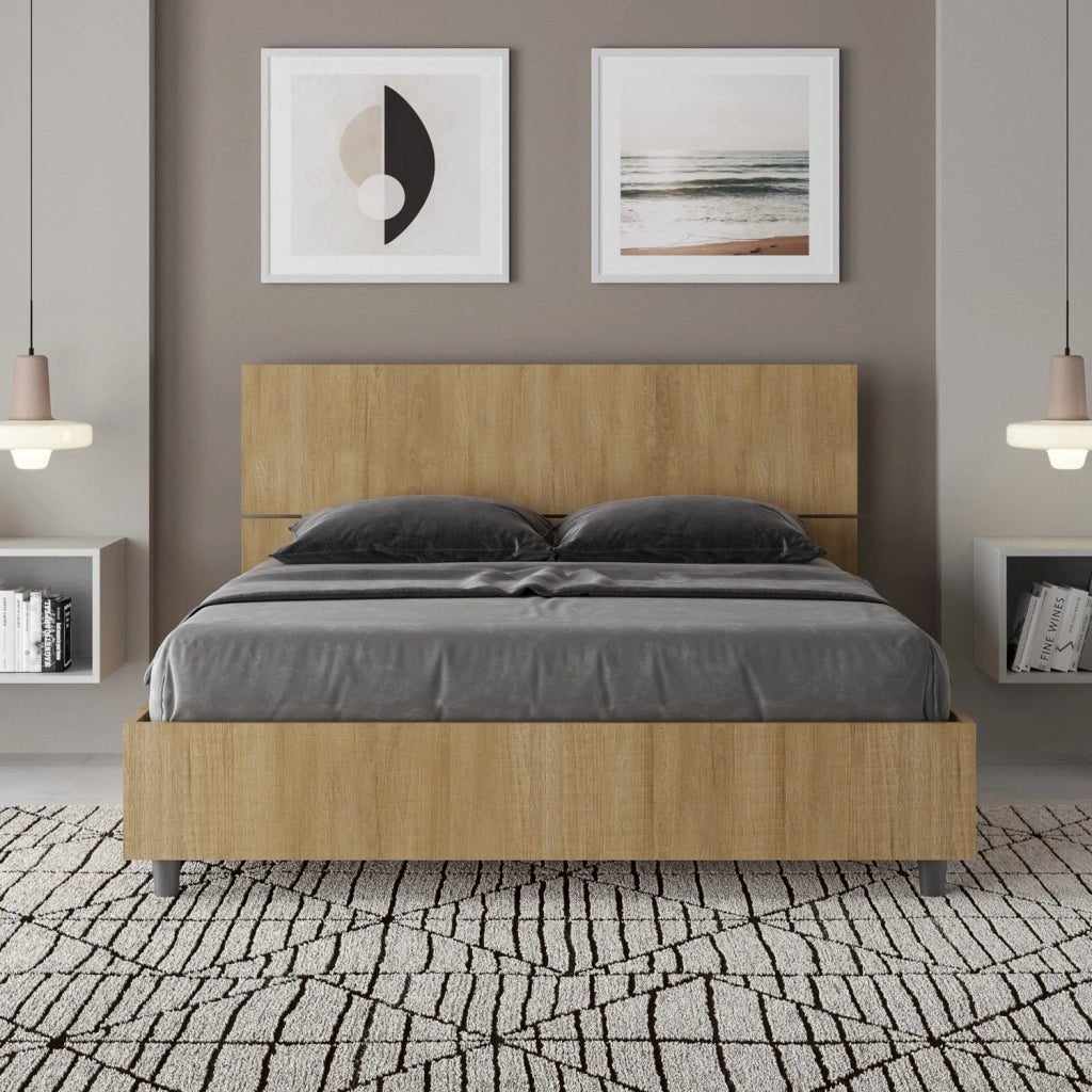 BS COM Letto matrimoniale francese contenitore 140x190 testata dritta quercia