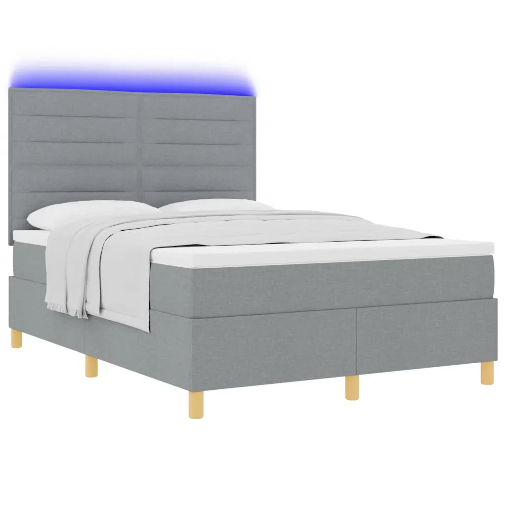 Letto a Sorgente LED Grigio chiaro 140 x 200 cm Tessuto