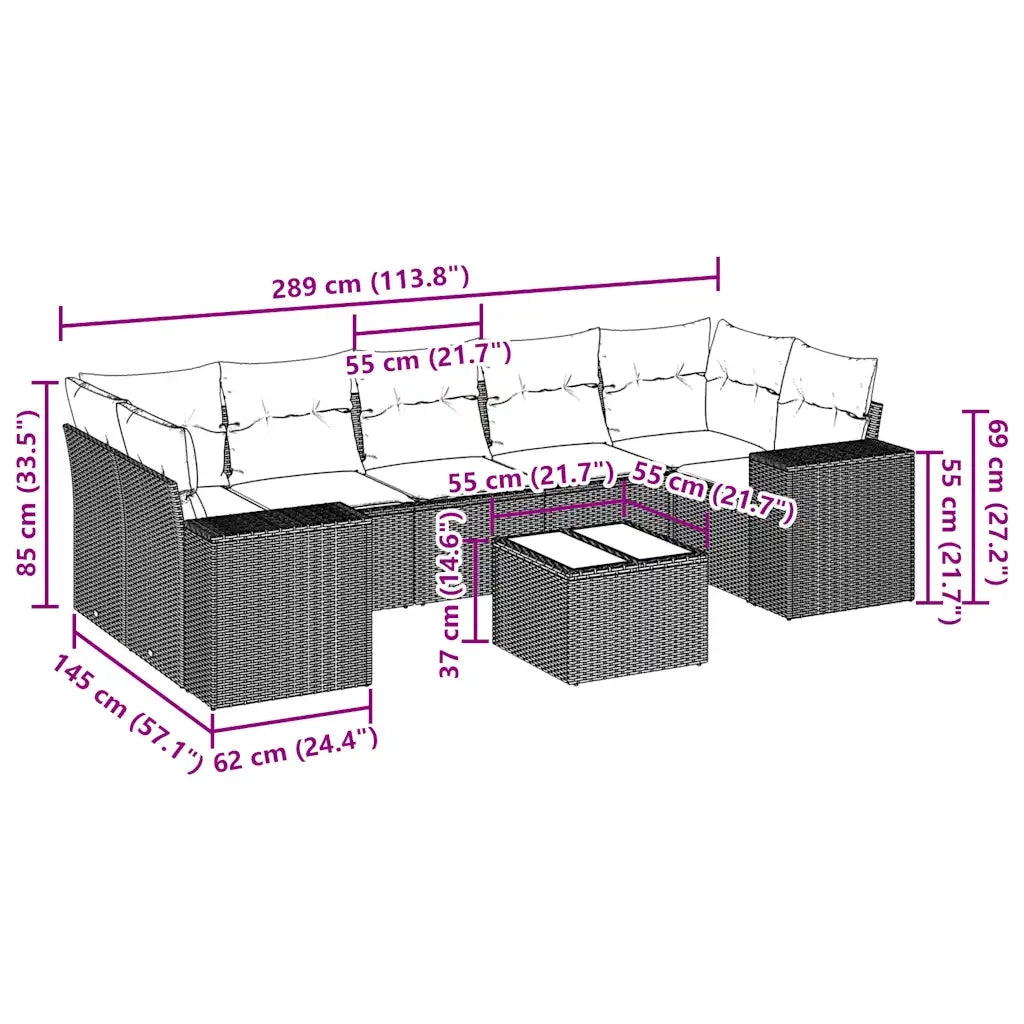 Set Divano da Giardino 8pz con Cuscini Grigio Chiaro Polyrattan 3222341