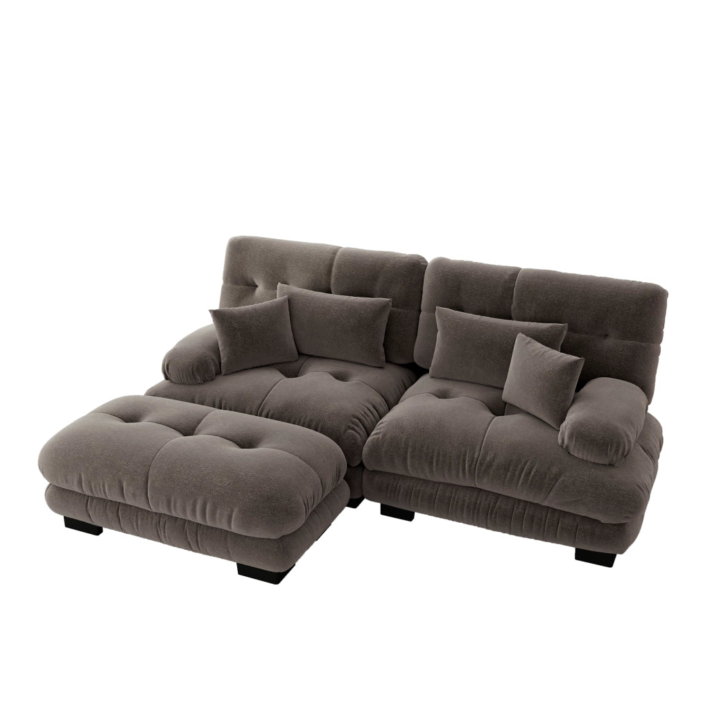 Divano Angolare Chenille con Ottoman ¨C Xylo ¨C Marrone, Braccioli Larghi, Cuscini