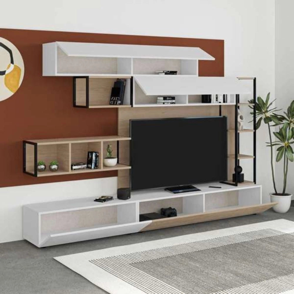Parete attrezzata 260 cm. Tronador colore bianco e rovere