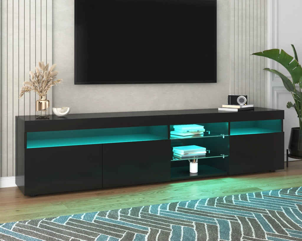 Cassettiera per TV nera lucida in MDF lunghezza 180 cm