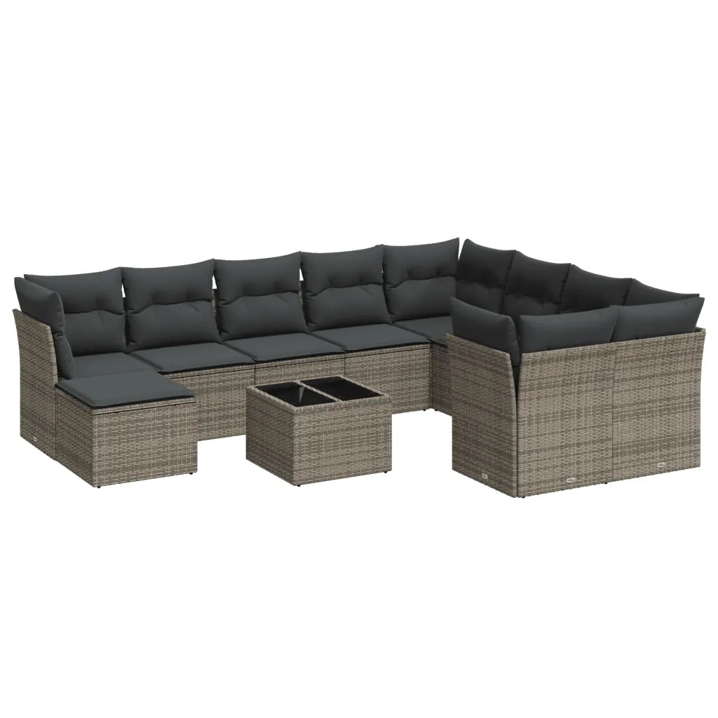 Set Divani da Giardino 11 pz con Cuscini in Polyrattan Grigio