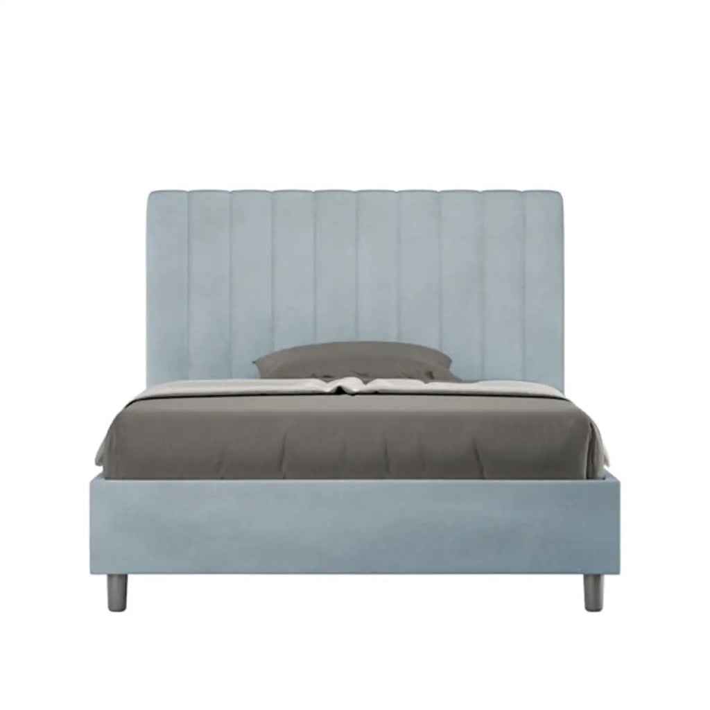 Letto una piazza e mezza contenitore imbottito 120x210 microfibra azzurro Agueda