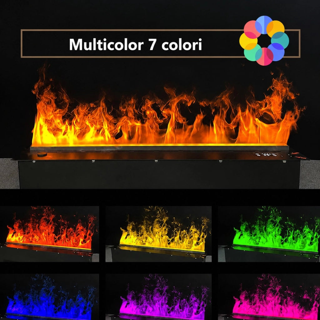 Bruciatore per Camino Elettrico a Vapore Acqueo da Incasso con Fiamme 3D 125x22,7x17,8 cm Capacità 7,5 lt 612W APP