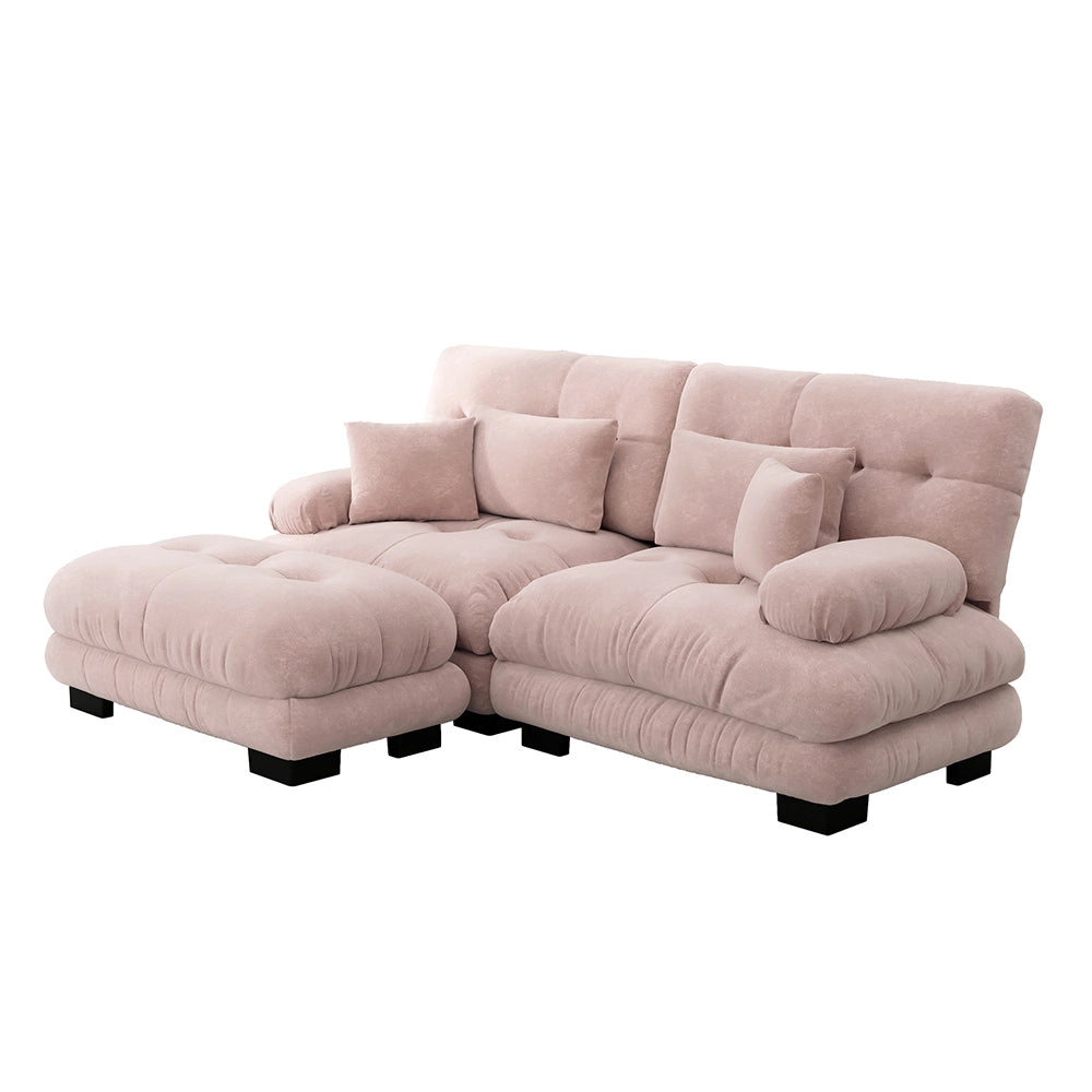 Divano angolare Cloud - Xylo - 2 posti in chenille con ampi braccioli e pouf, rosa