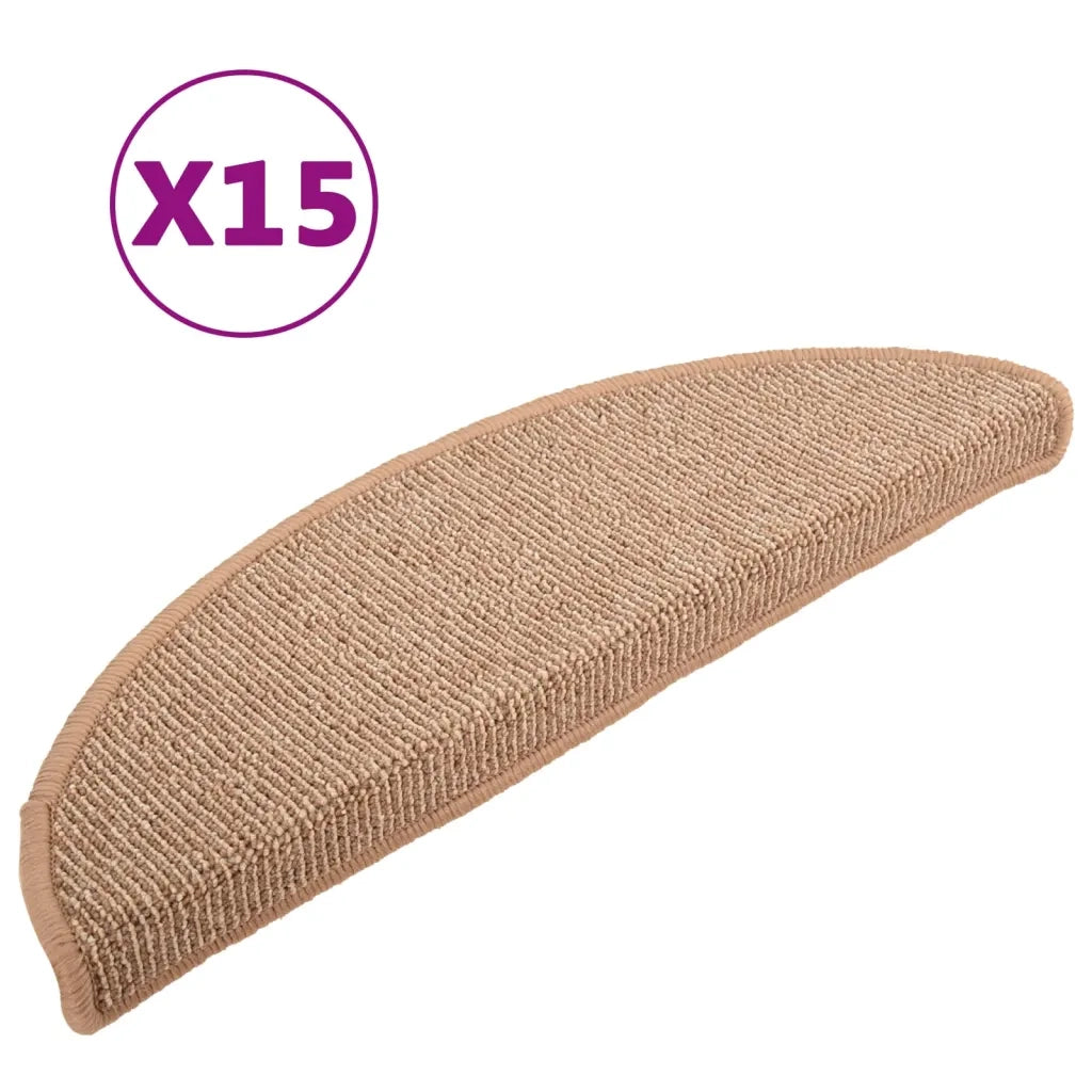 Tappetini per scale 15 pz 56x17x3 cm Marrone chiaro Semicircolari 149851