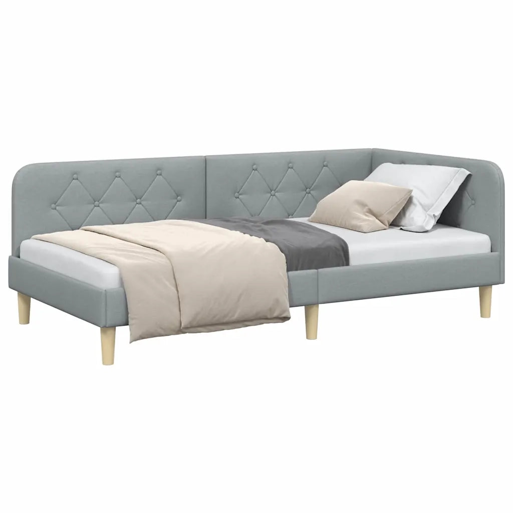 Cornice del letto ad angolo Grigio chiaro 90 x 200 cm Tessuto