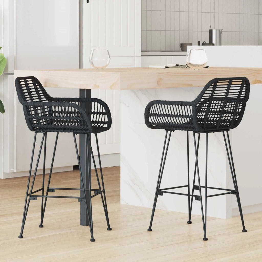 Sedia da Bar 2 pcs Nero 55 x 52 x 92 cm Rattan e Ferro