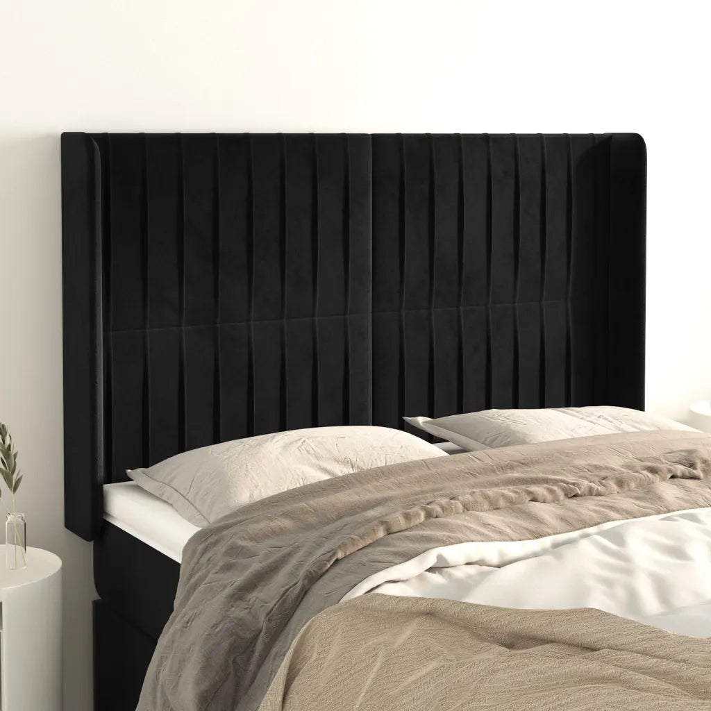 Testiera ad Orecchio-Testata con Orecchie Nera 147x16x118/128 cm in Velluto 687593