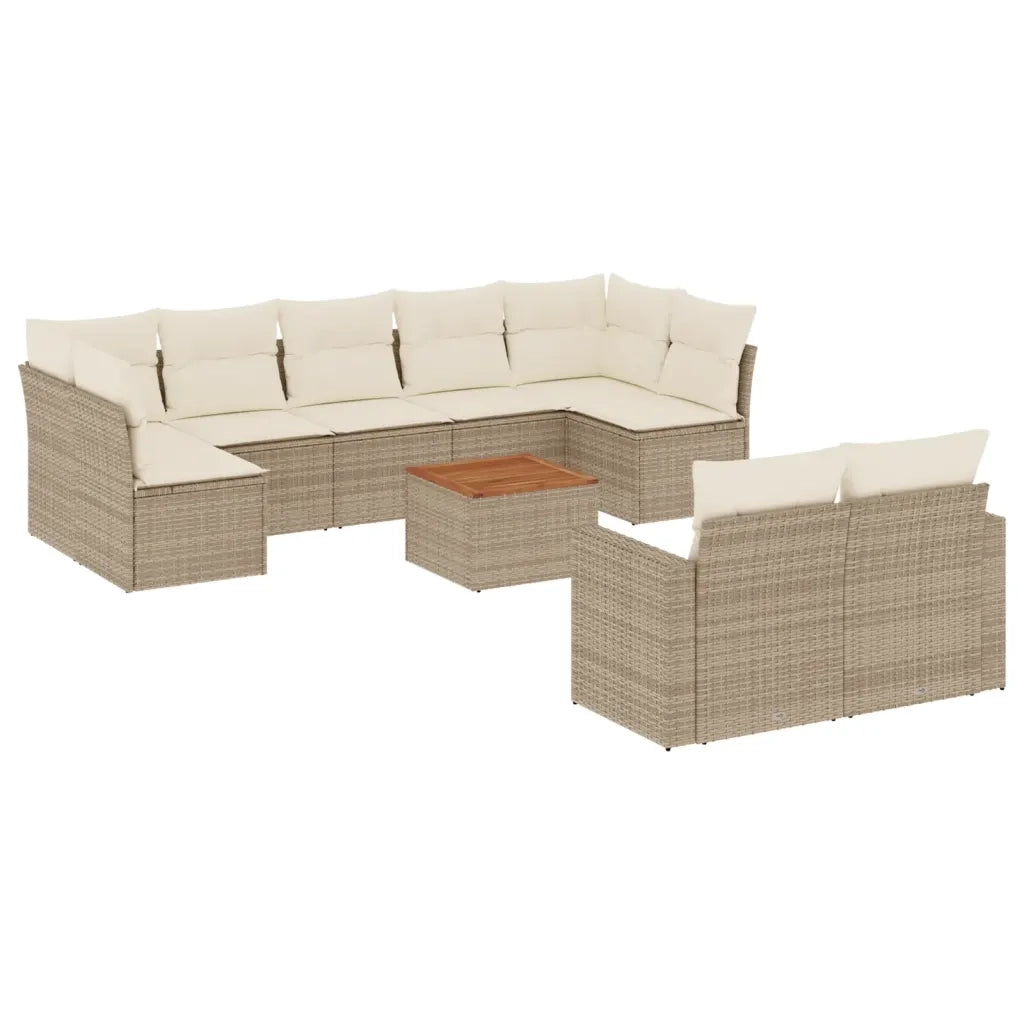 Set Divano da Giardino 10 pz con Cuscini Beige in Polyrattan 3256604