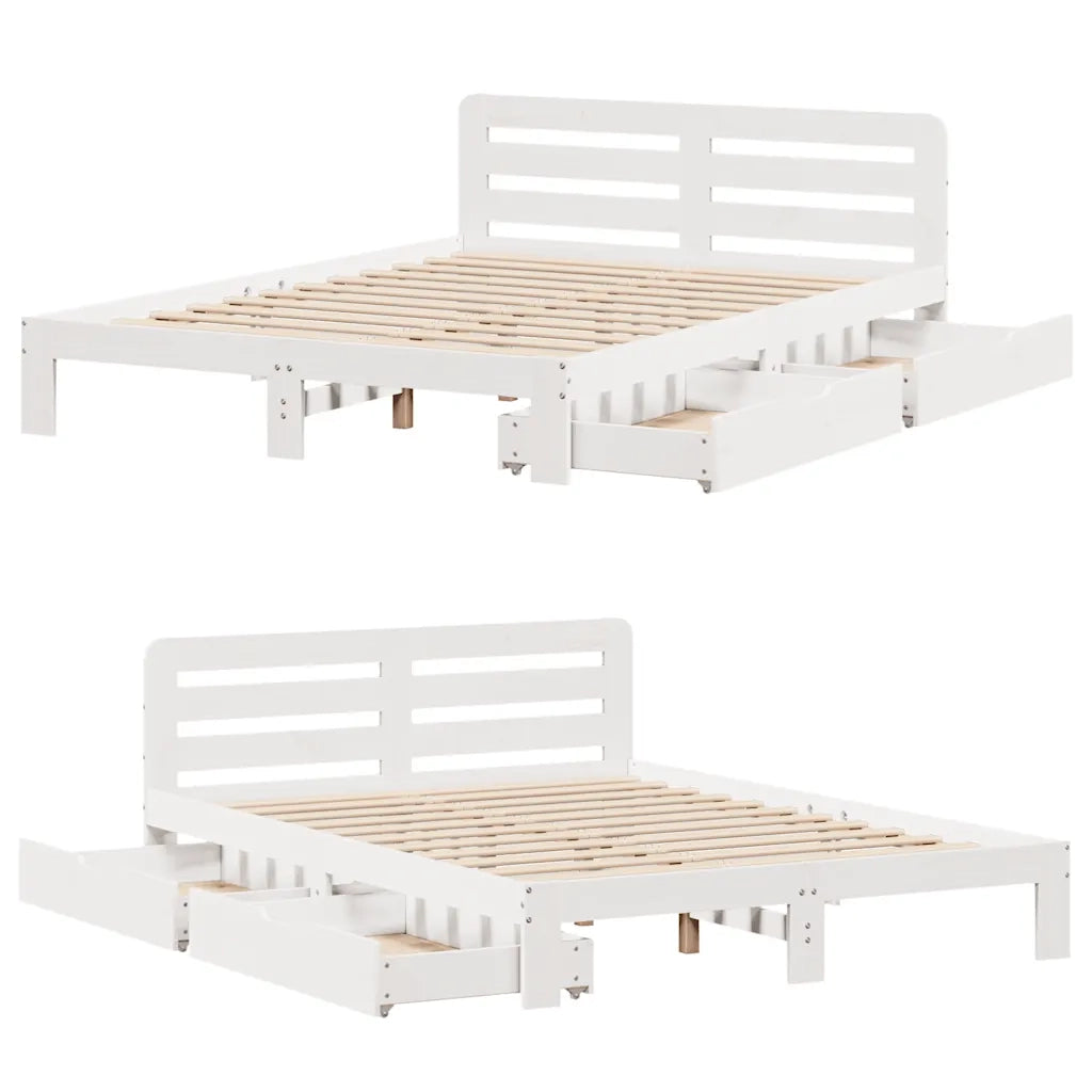 Letto matrimoniale | Letto per adulti | Giroletto senza Materasso Bianco 150x200 cm Legno Massello Pino