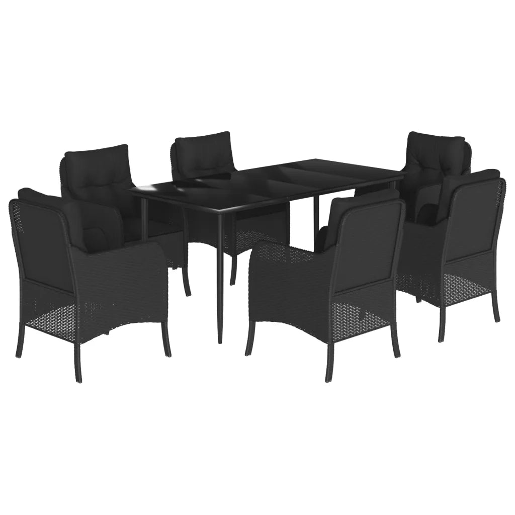 Set da Pranzo da Giardino 7 pz Nero con Cuscini in Polyrattan