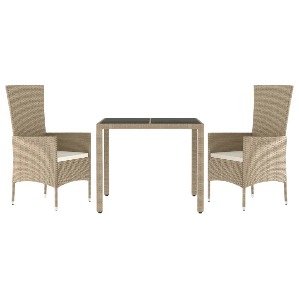 Set da Pranzo da Giardino 3 pz con Cuscini Beige in Polyrattan 3157561