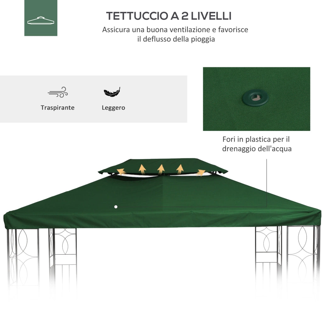 Copertura per Gazebo 4x3 m ¨C zephmum ¨C Verde, Poliestere, 2 Livelli