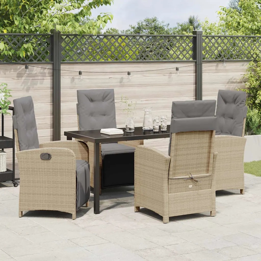 Set da Pranzo per Giardino con cuscino 5 pcs Beige polyrattan
