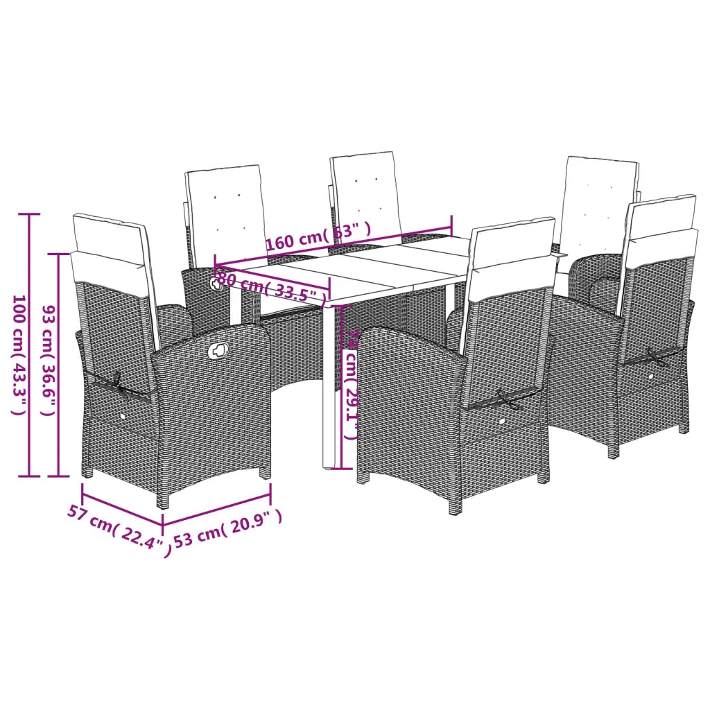 Set da Pranzo da Giardino 7 pz Cuscini Polyrattan Grigio Chiaro 3212425