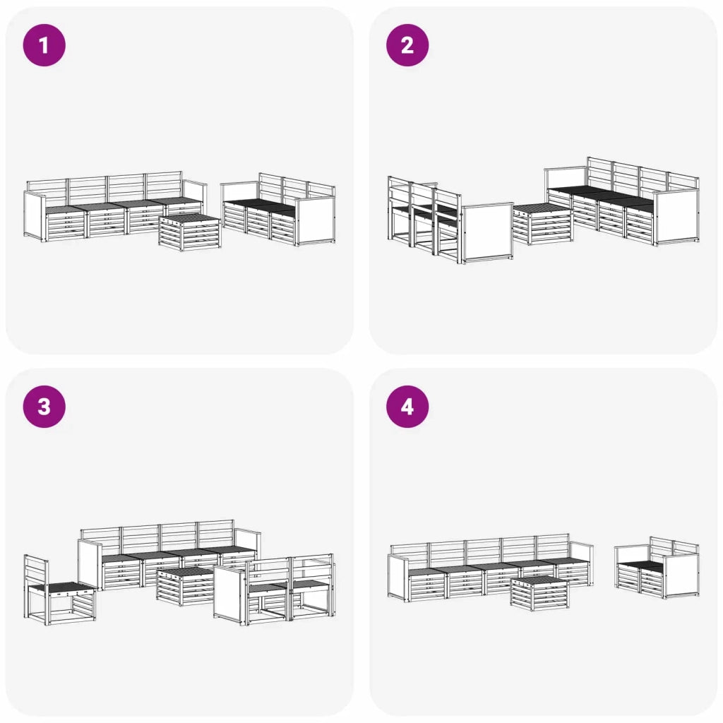 Set divani 8 pz Legno di Acacia Massello 3384110