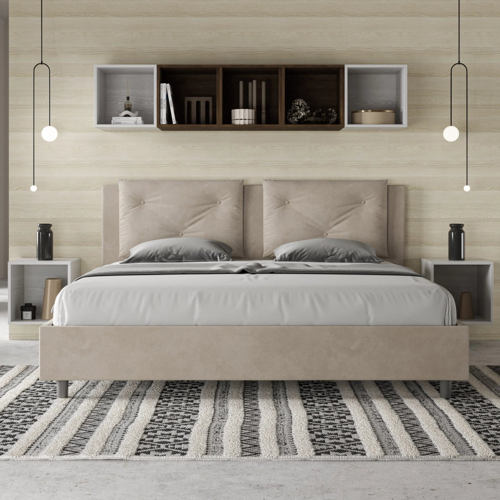 BS COM Letto matrimoniale king size contenitore imbottito 170x190 microfibra sabbia