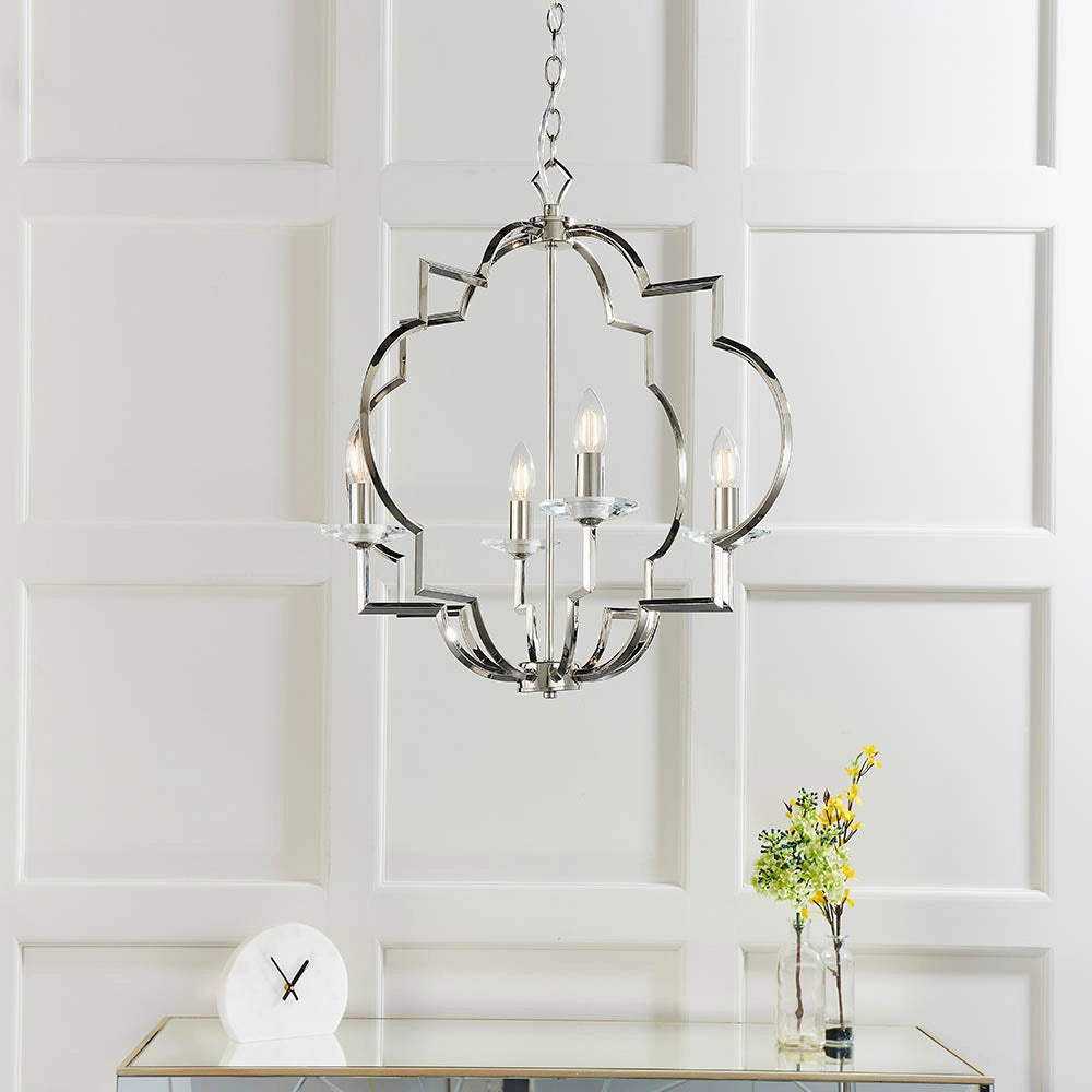 Lampadario vintage Garland nichel lucido cristallo 4xE14 Endon