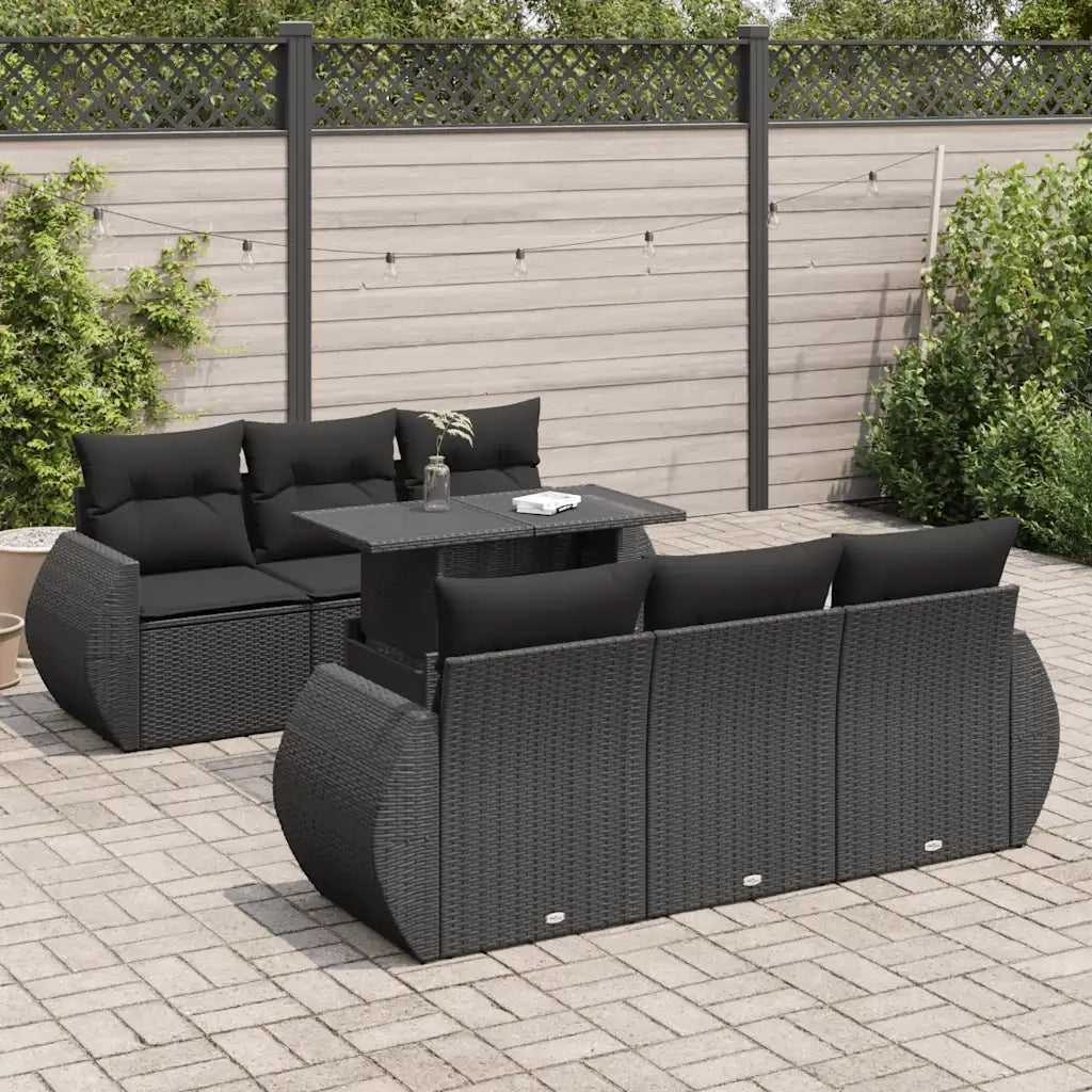 Set Divani da Giardino con Cuscini 7pz Nero Polyrattan 3326576