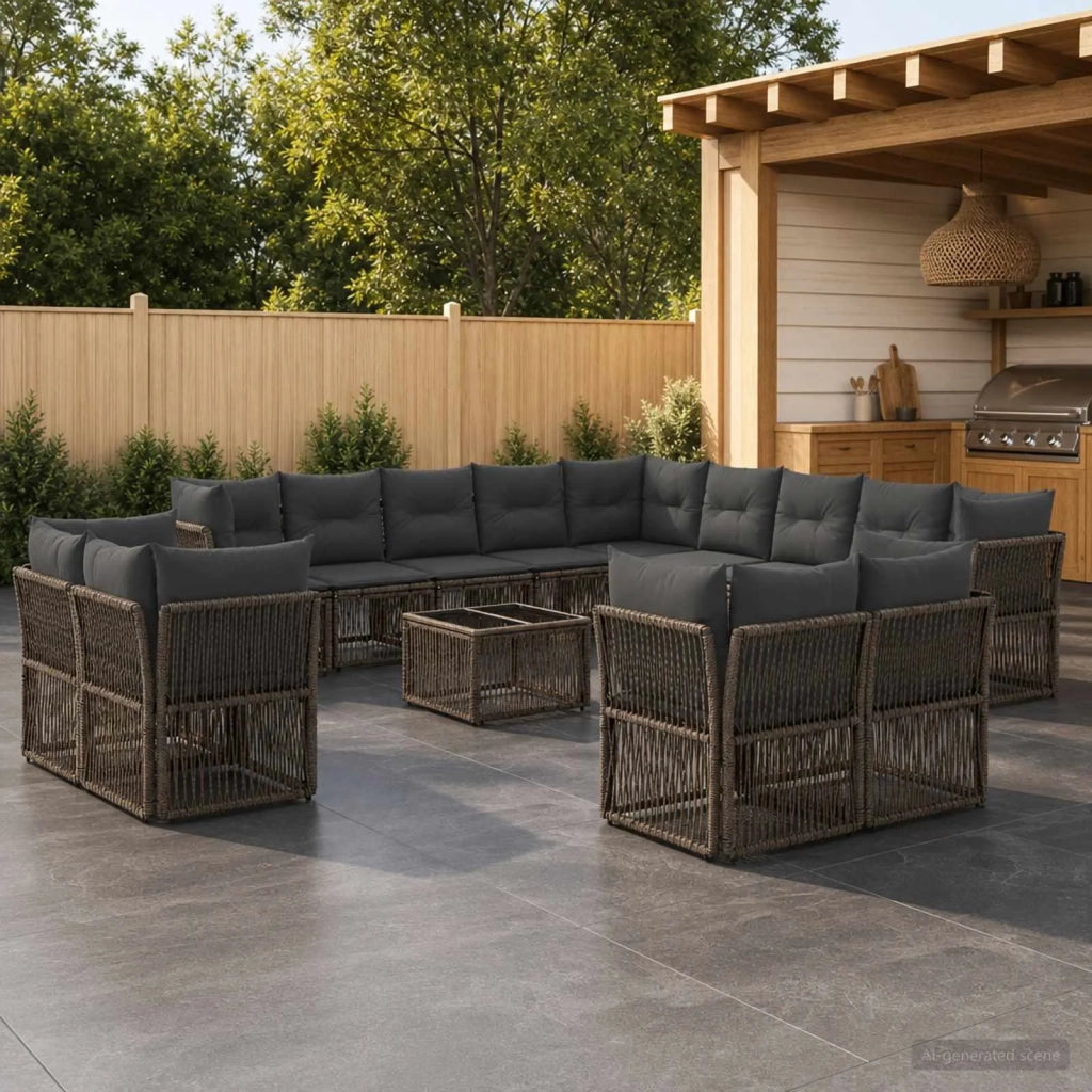Set Divano da Giardino 14 pcs Grigio polyrattan 3434438