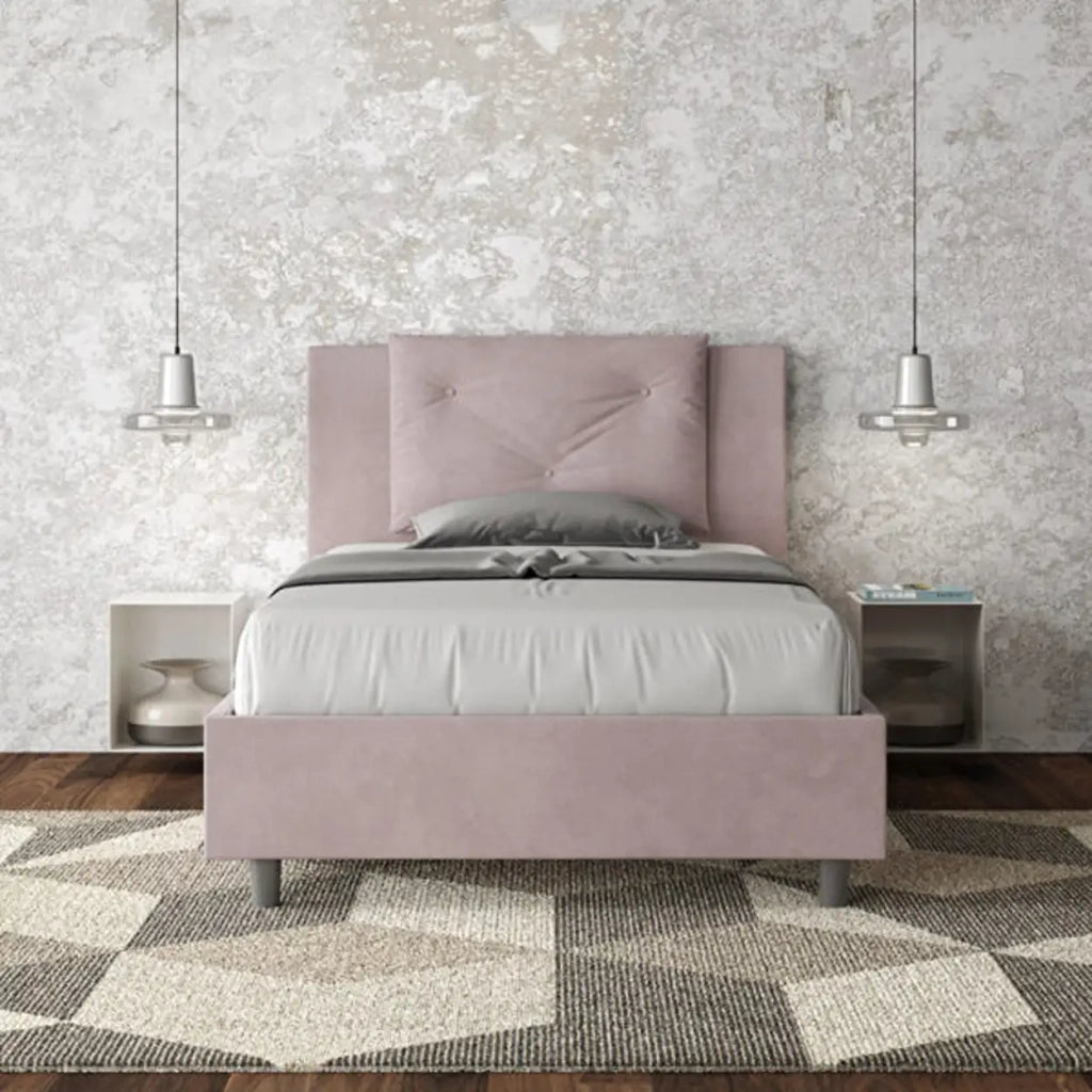 Letto una piazza e mezza con rete imbottito 120x210 microfibra glicine Appia