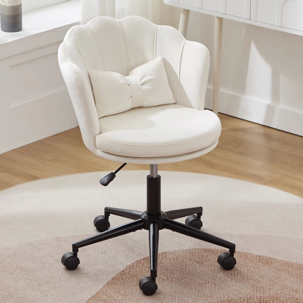 Sedia da ufficio girevole - con altezza regolabile e supporto lombare - in velluto beige