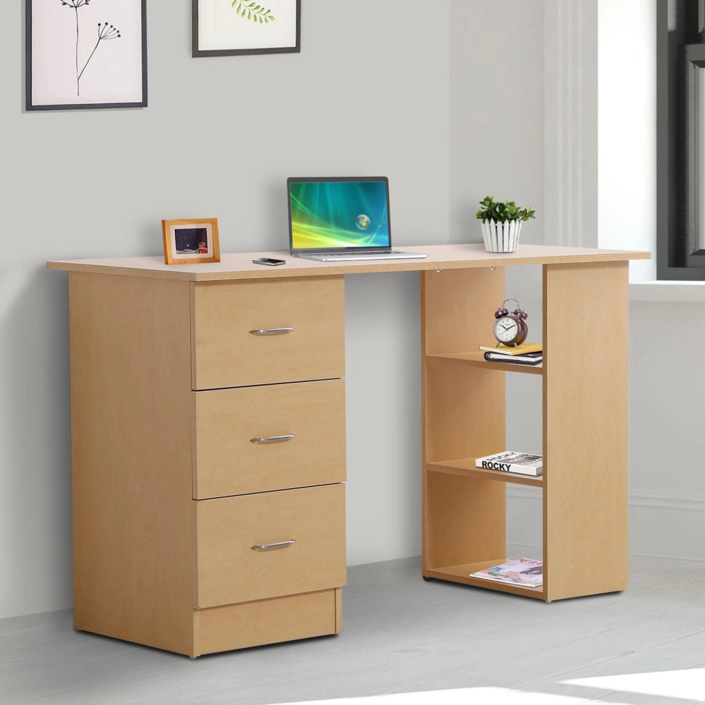 Scrivania con ripiani e cassetti ¨C zephmum ¨C Legno chiaro 120x50x75