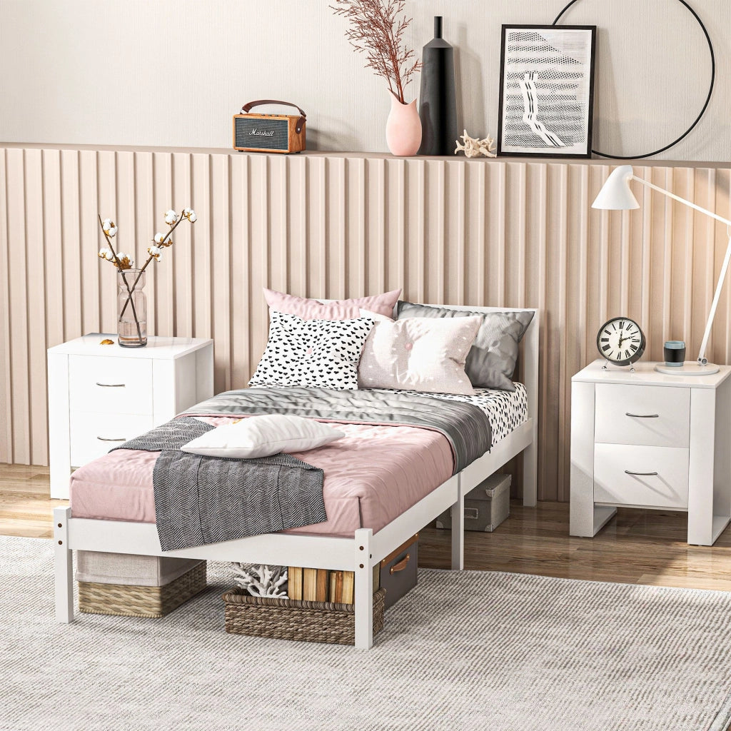 Letto Singolo con Testiera ¨C Minimal ¨C Legno 90x190 cm Bianco