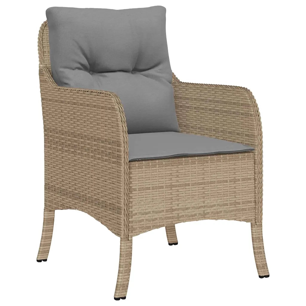 Set da Pranzo per Giardino con cuscino 3 pcs Beige polyrattan
