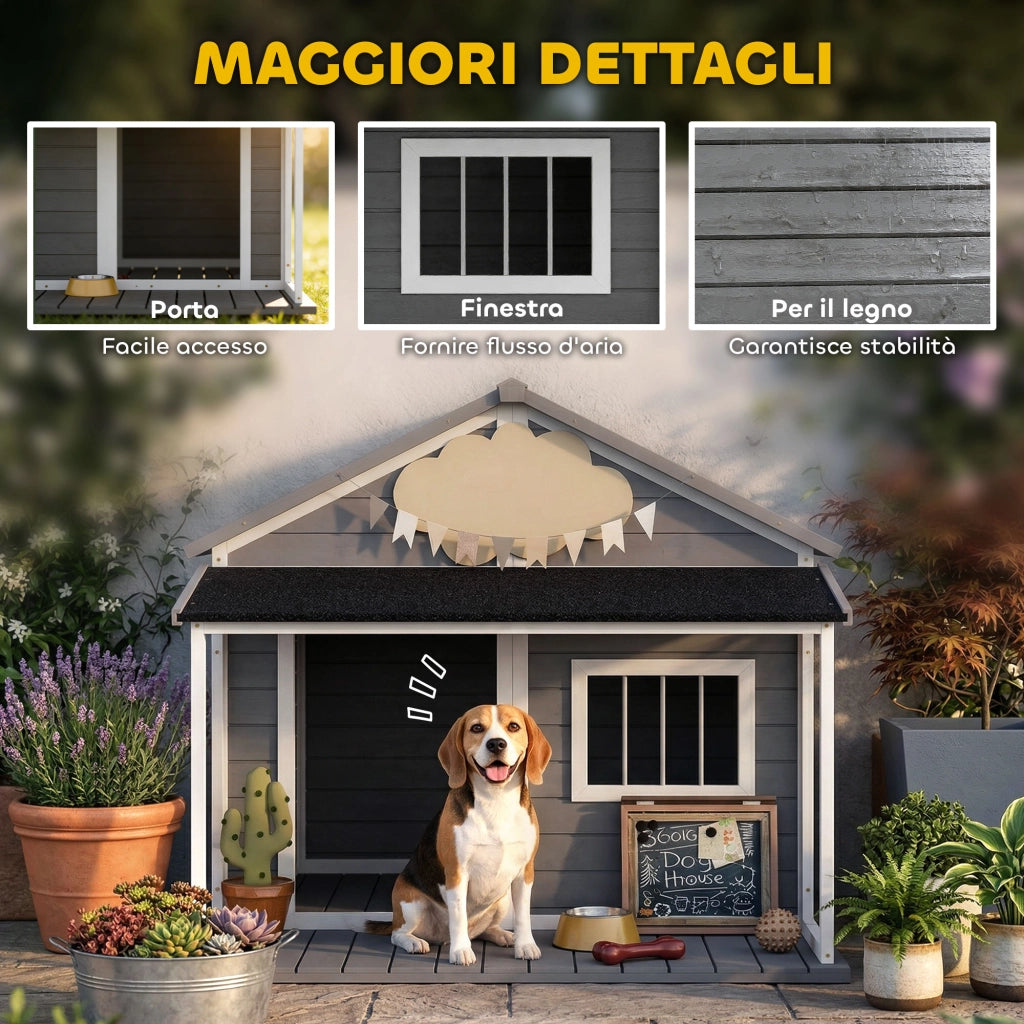 Cuccia per Cani da Esterno con Terrazza ¨C Minimal ¨C Grigio 124x112x105cm