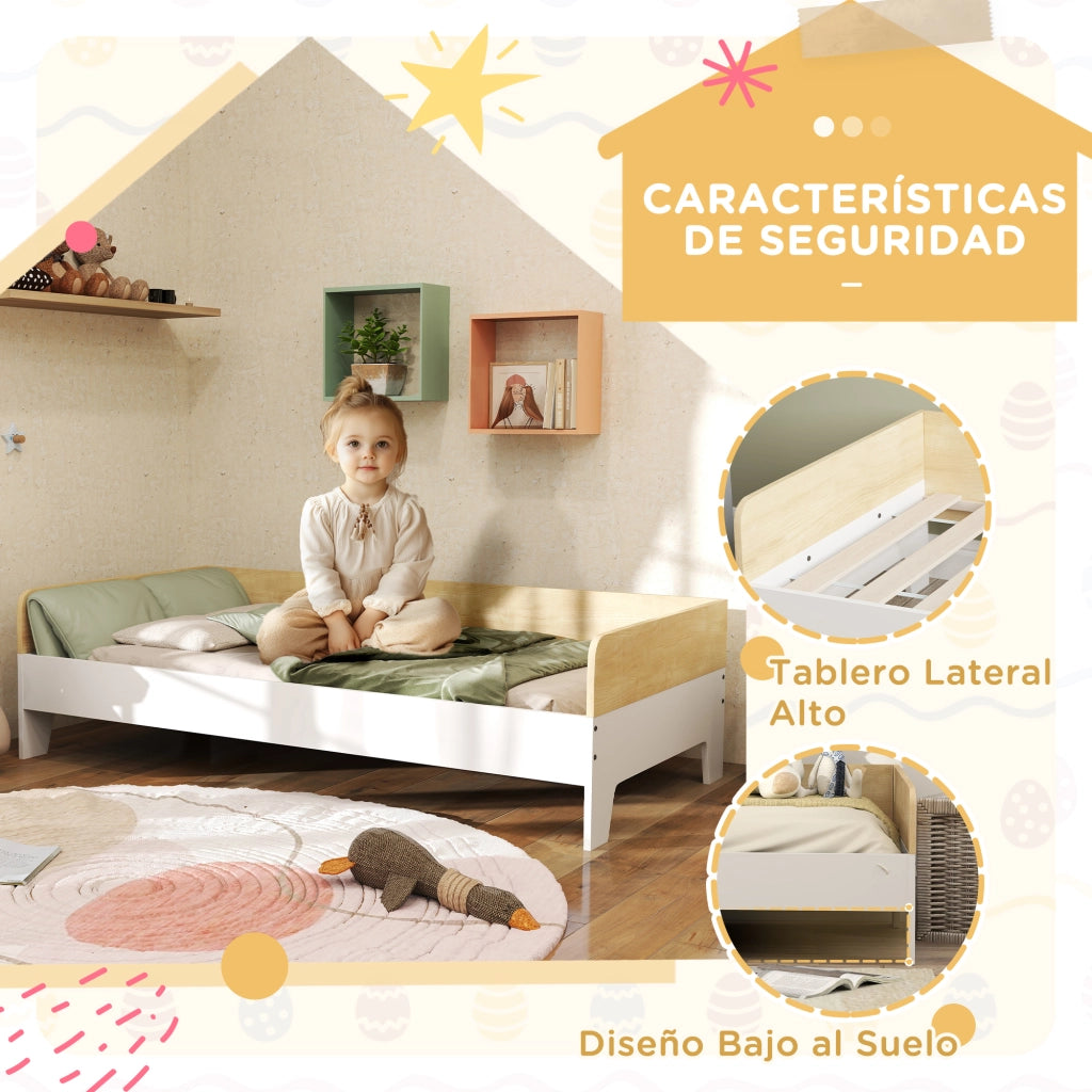 Letto Singolo per Bambini in Legno ¨C Minimal ¨C Bianco e Naturale 140x70 cm