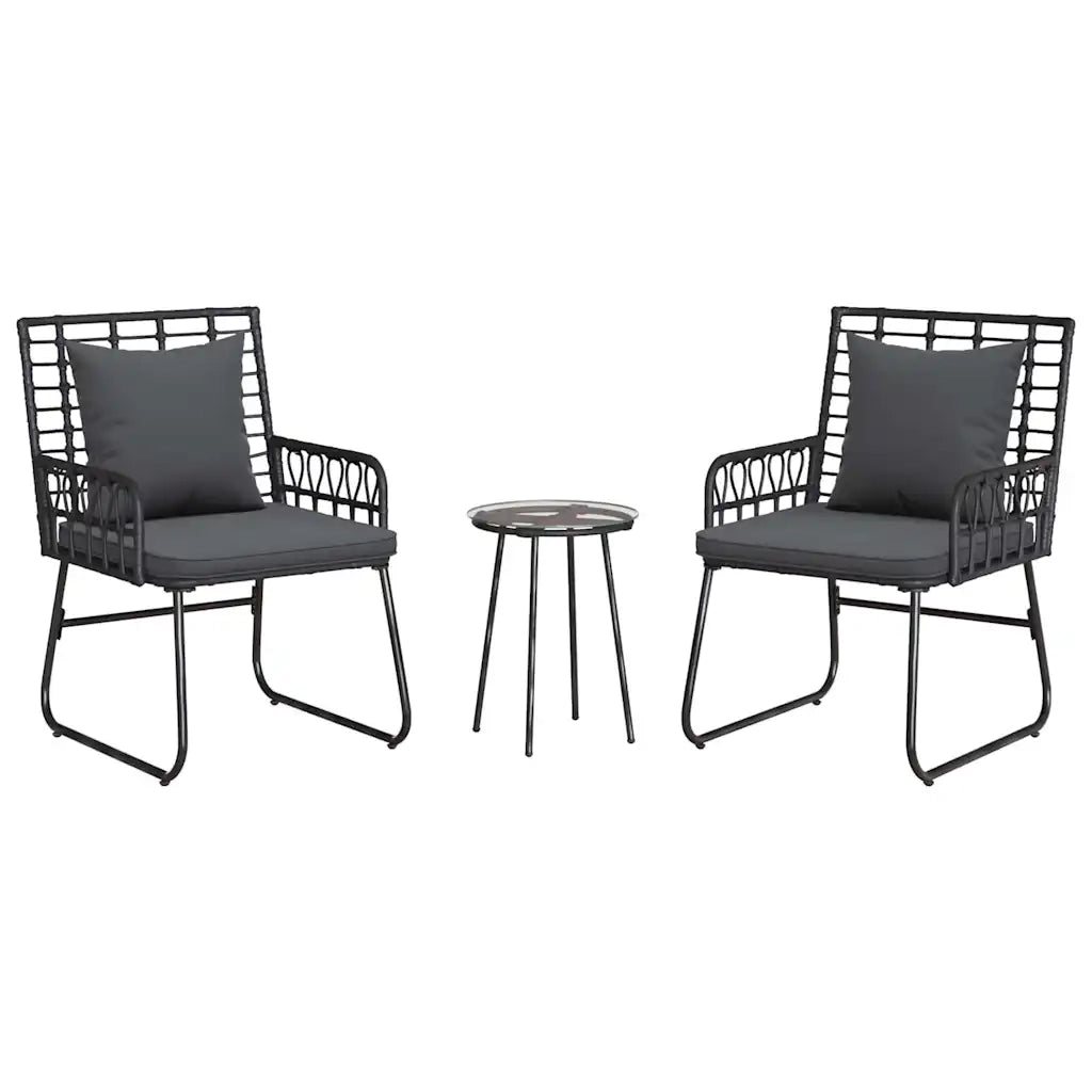 Set da Pranzo per Giardino 3 pcs Nero e antracite polyrattan 42010350