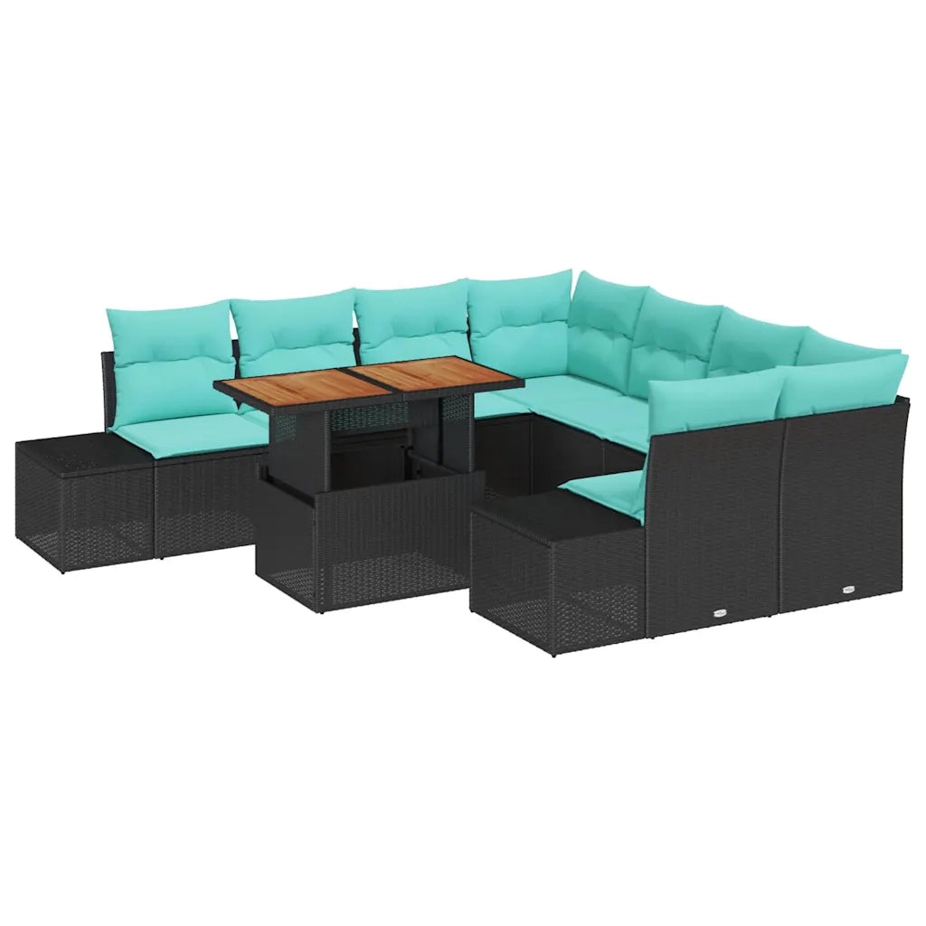 Set Divano da Giardino 9 pz Nero Poly Rattan 3358685