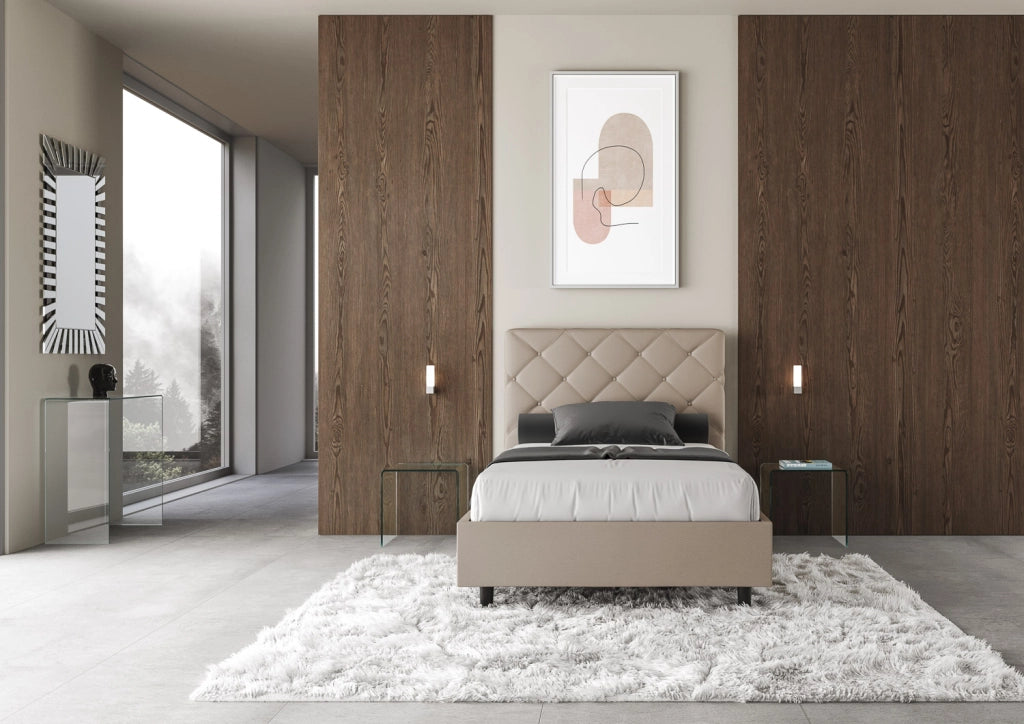 BS COM Letto una piazza e mezza con rete imbottito 120x210 similpelle tortora