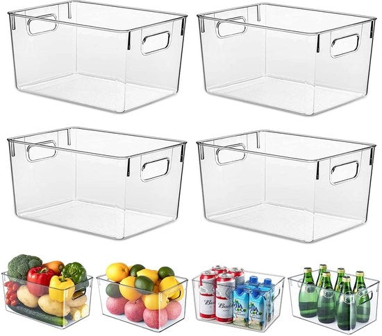 Organizzatore per Frigorifero a 4 Cassetti con Maniglie, Robusto e Translucido - Organizzazione per Cucine, Frigoriferi, Armadi, Bagni - Senza BPA 29 x 20 x 15,5 CM