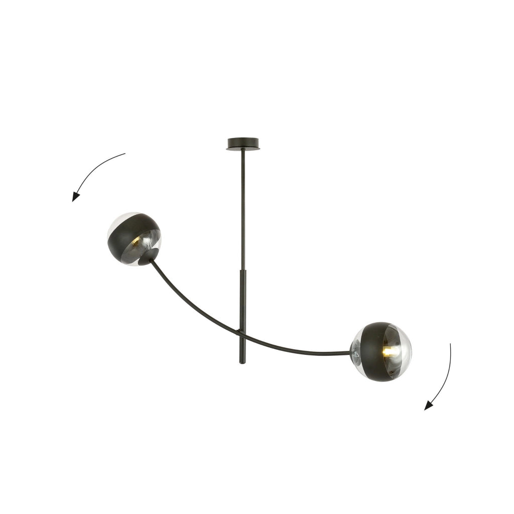 Plafoniera Emibig Hunter 2 luci E14 nera vetro trasparente