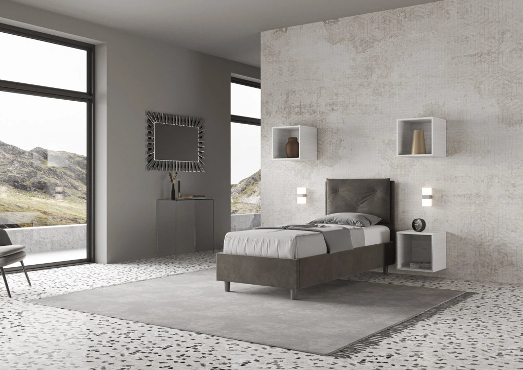 BS COM Letto singolo contenitore imbottito 90x200 microfibra grigio
