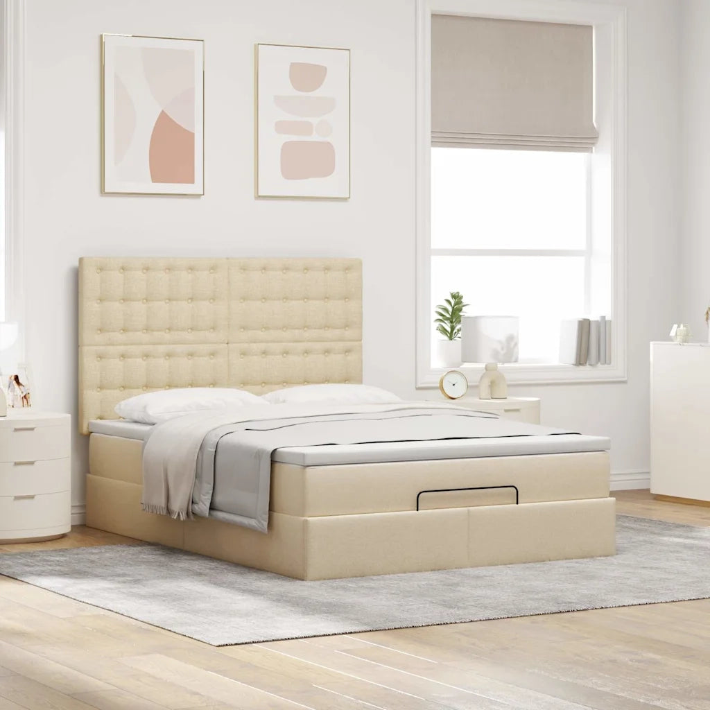 Struttura Letto Pouf con Materasso Crema 140x200 cm in Tessuto 3313332