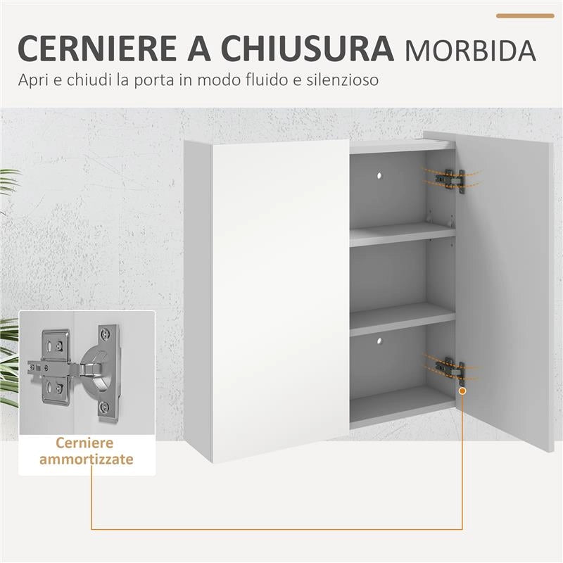 ARMADIETTO A SPECCHIO A 3 RIPIANI INTERNI REGOLABILI, IN LEGNO E VETRO, 60X15X60 CM, BIANCO