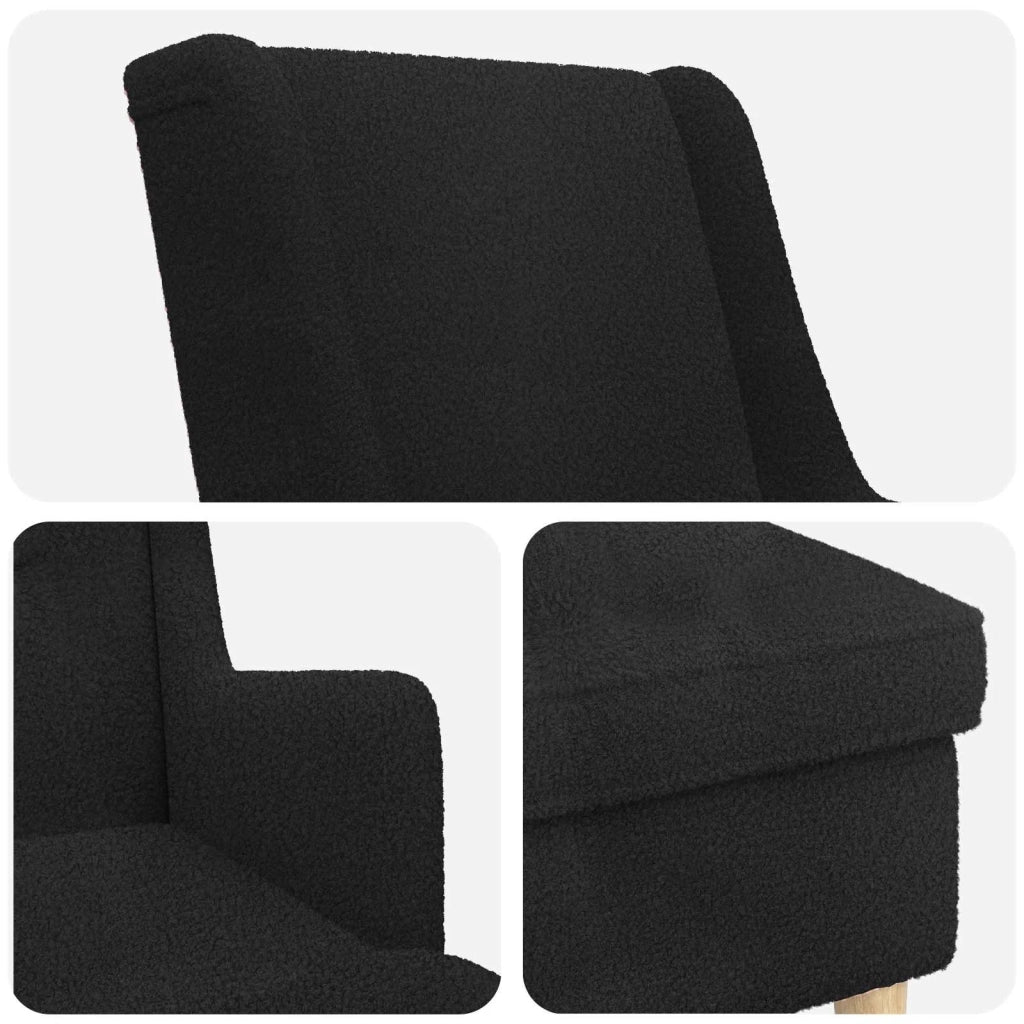 Poltrona con Ottomano 2 pz Nero Bouclé 3418841