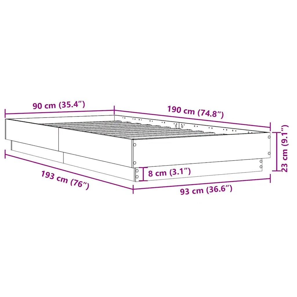 Letto singolo | Letto per adulti | Giroletto Grigio Sonoma 90x190 cm in Legno Multistrato