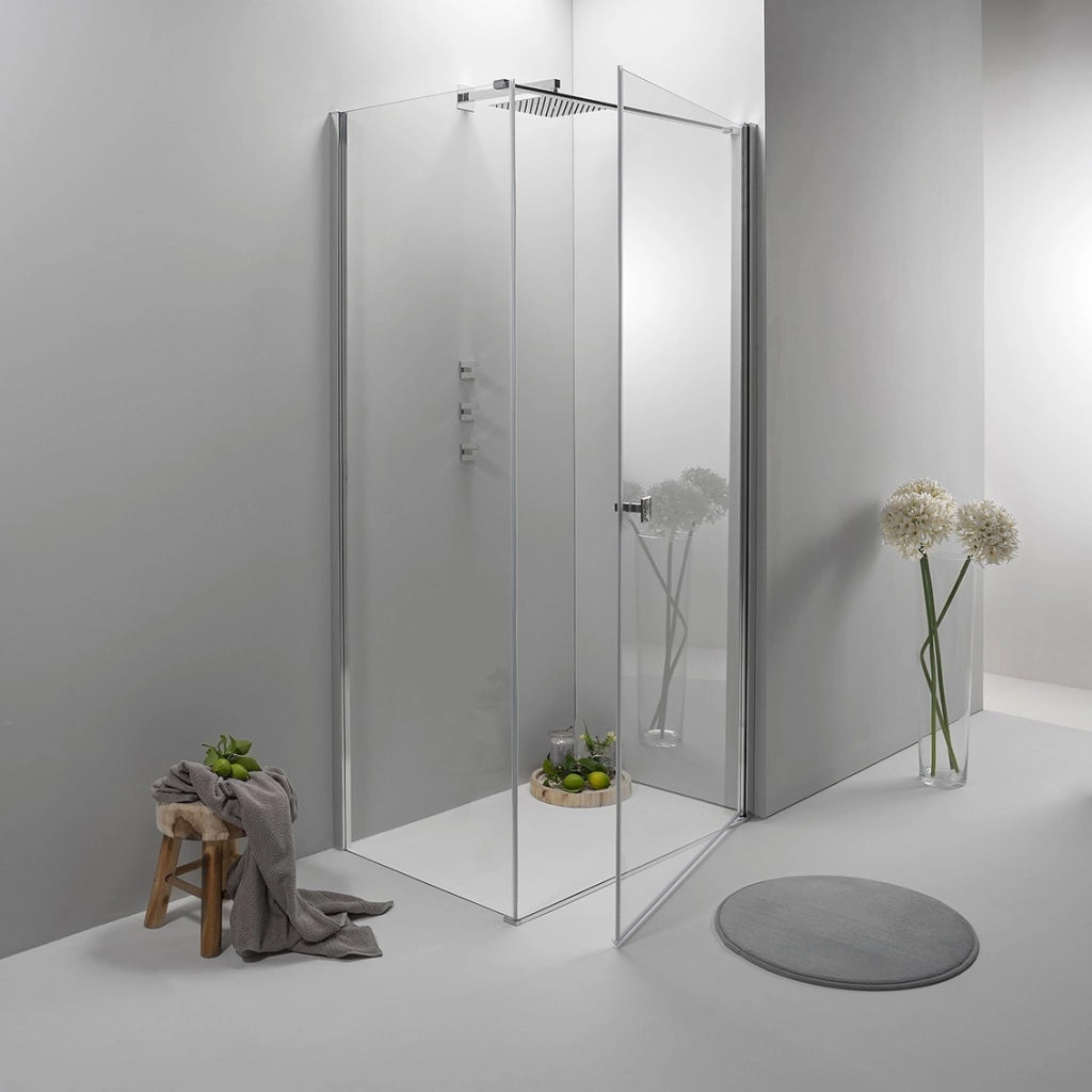 Cabina Box Doccia 100x100 Cm Porta Battente con Lato Fisso Trasparente