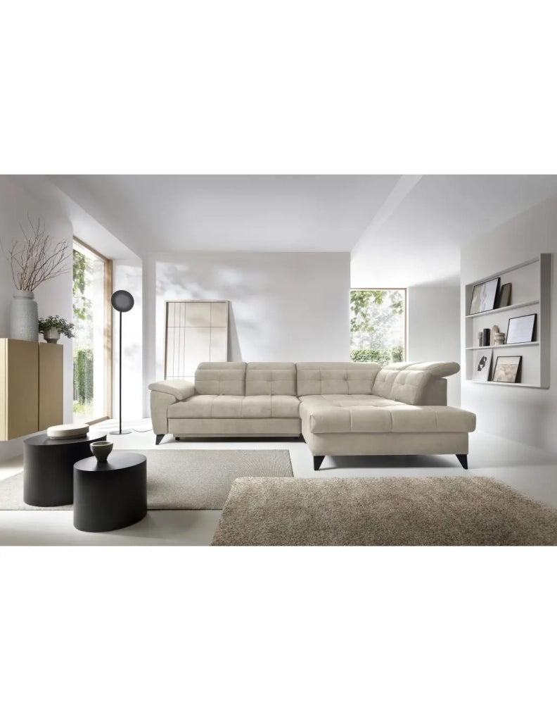 Divano ad angolo Beige 5 posti angolo destro con letto ampio INFERNO