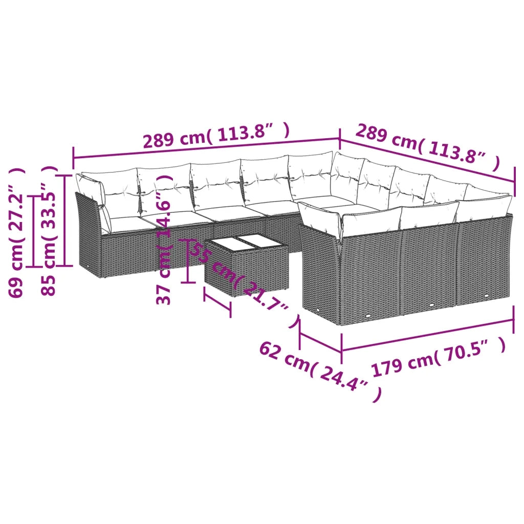 Set Divani da Giardino 12 pz con Cuscini Nero in Polyrattan