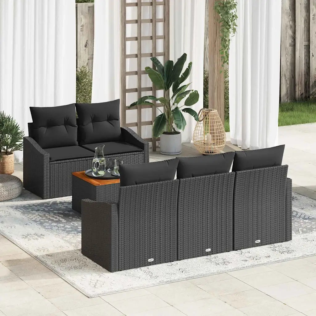 Set Divano da Giardino con archiviazione 6 pcs Nero polyrattan